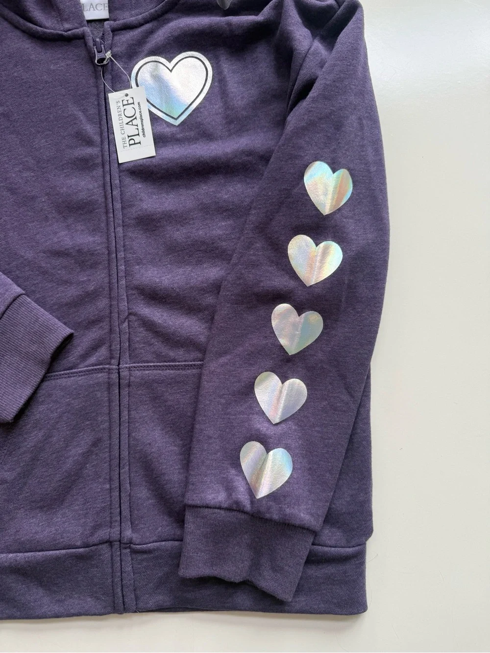 NWT The Children’s Place Heart Hoodie Purple and Silver Size 10/12